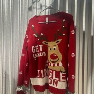 Merry Everything Reindeer Christmas Holiday Sweater Pull Over Size XL 15-17